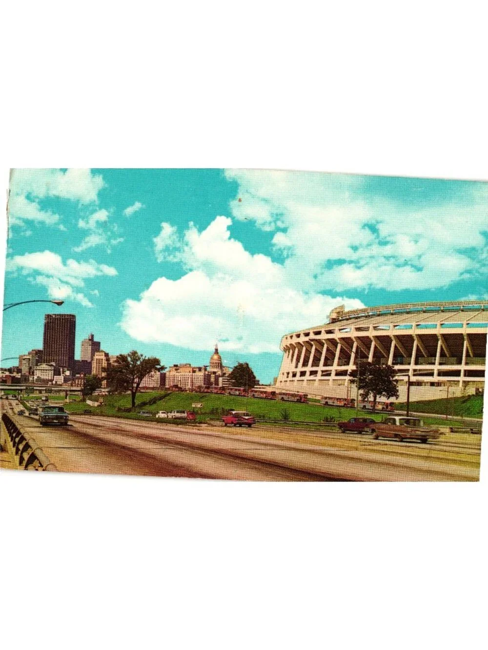 Atlanta Skyline & Atlanta Stadium 1970 Linen Postcard Capitol First National Ban